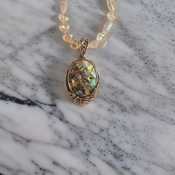 Abalone and Crystal Necklace  20 inch - Picture 3 of 3